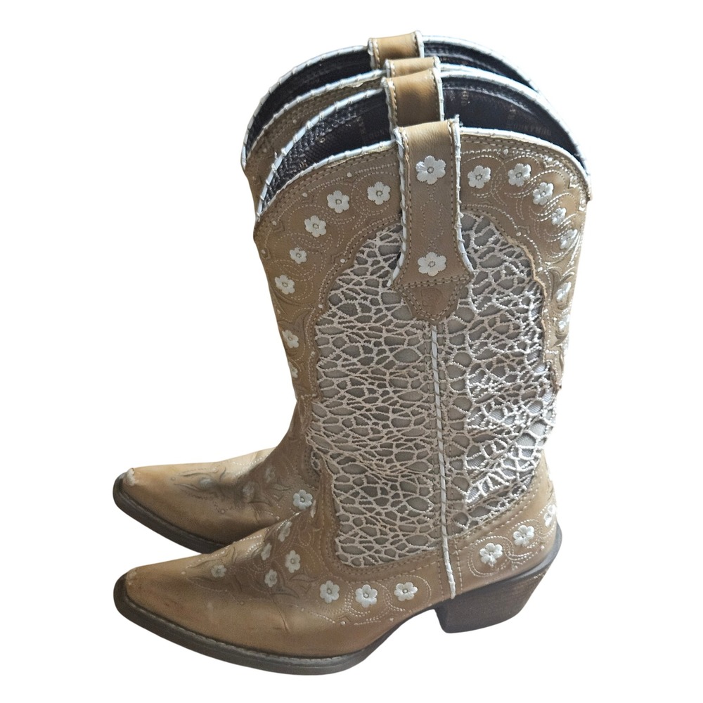 Durango Crush Ivory Cream Floral Lace Western Boots 6.5 M Boho Festival DRD0385